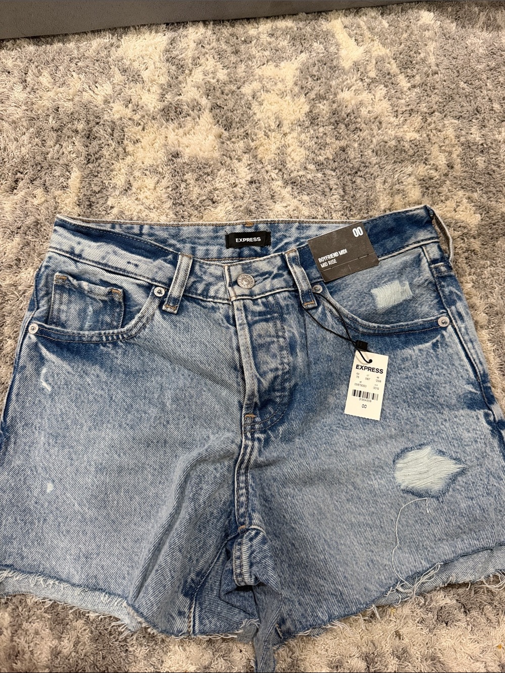 Express Light Blue Distressed Denim Cutoff Shorts